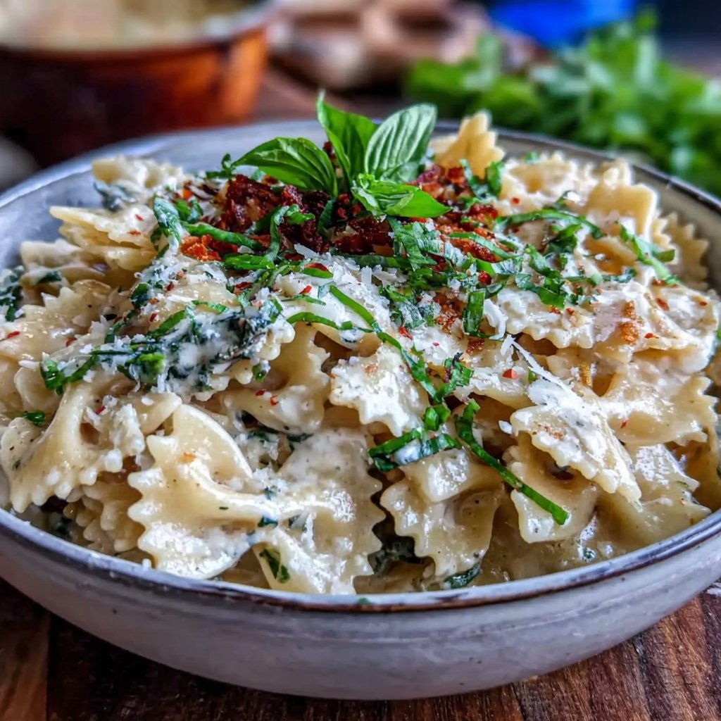 Bow Tie Pasta With Spinach Alfredo