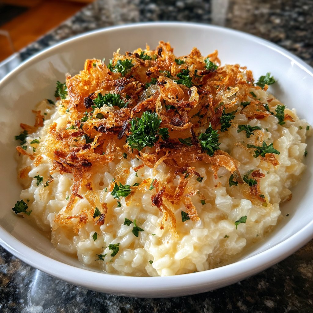Parmesan Risotto with Crispy Shallots